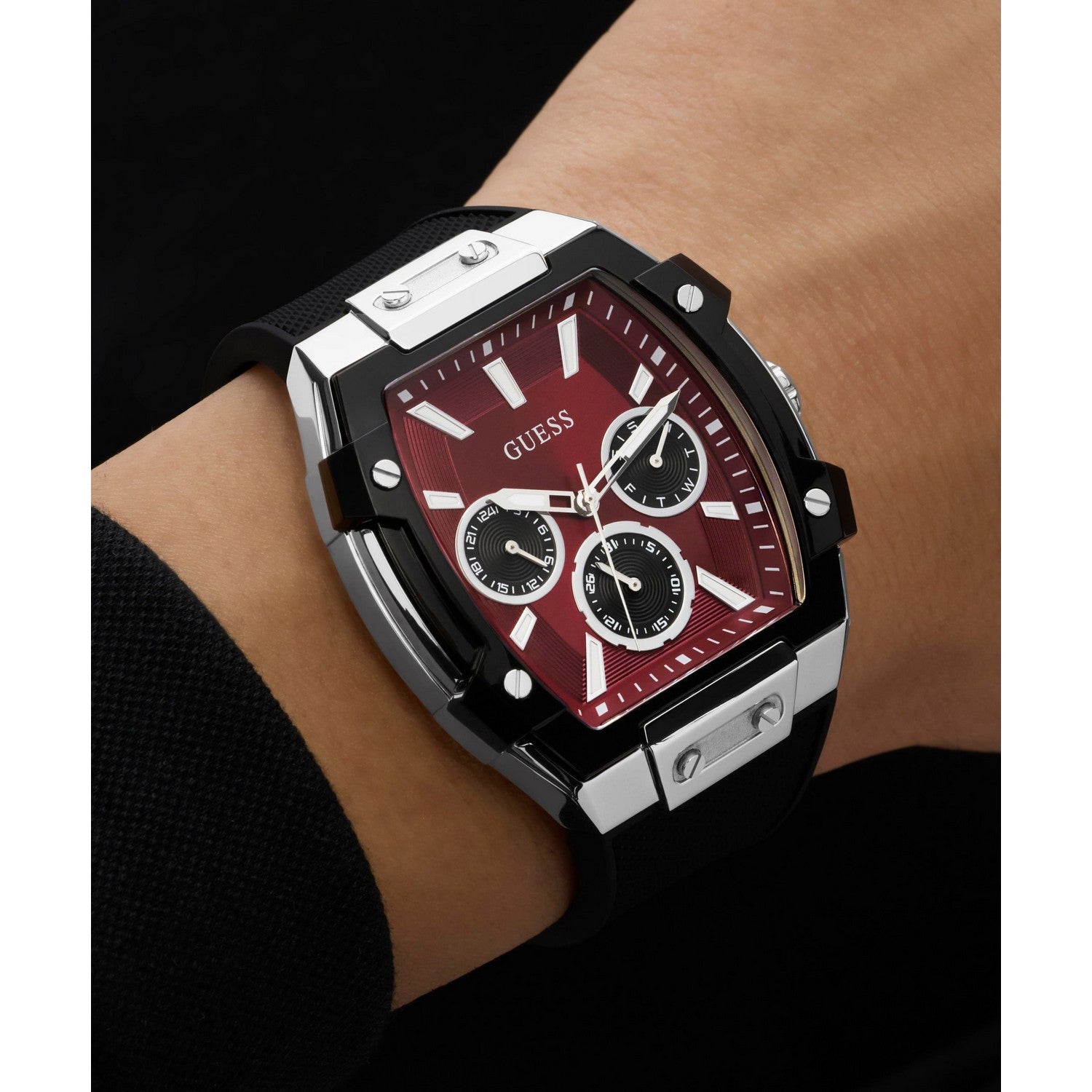 Guess Men’s Phoenix Red Dial Black Silicone Strap Watch GW0956G1