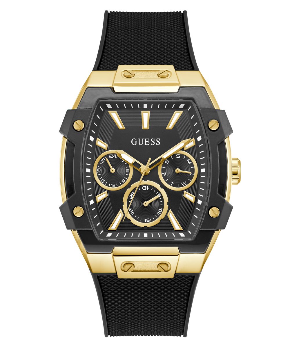 Guess Phoenix Men’s 51×44mm Gold Tone Black Multifunction Silicone Watch GW0956G2