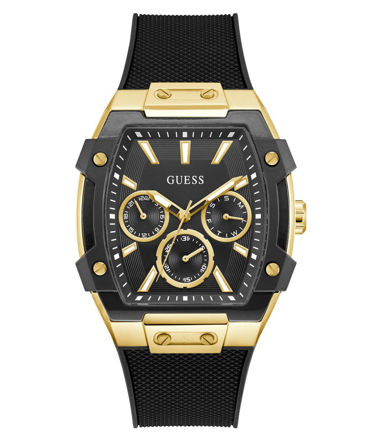 Guess Phoenix Men’s 51×44mm Gold Tone Black Multifunction Silicone Watch GW0956G2