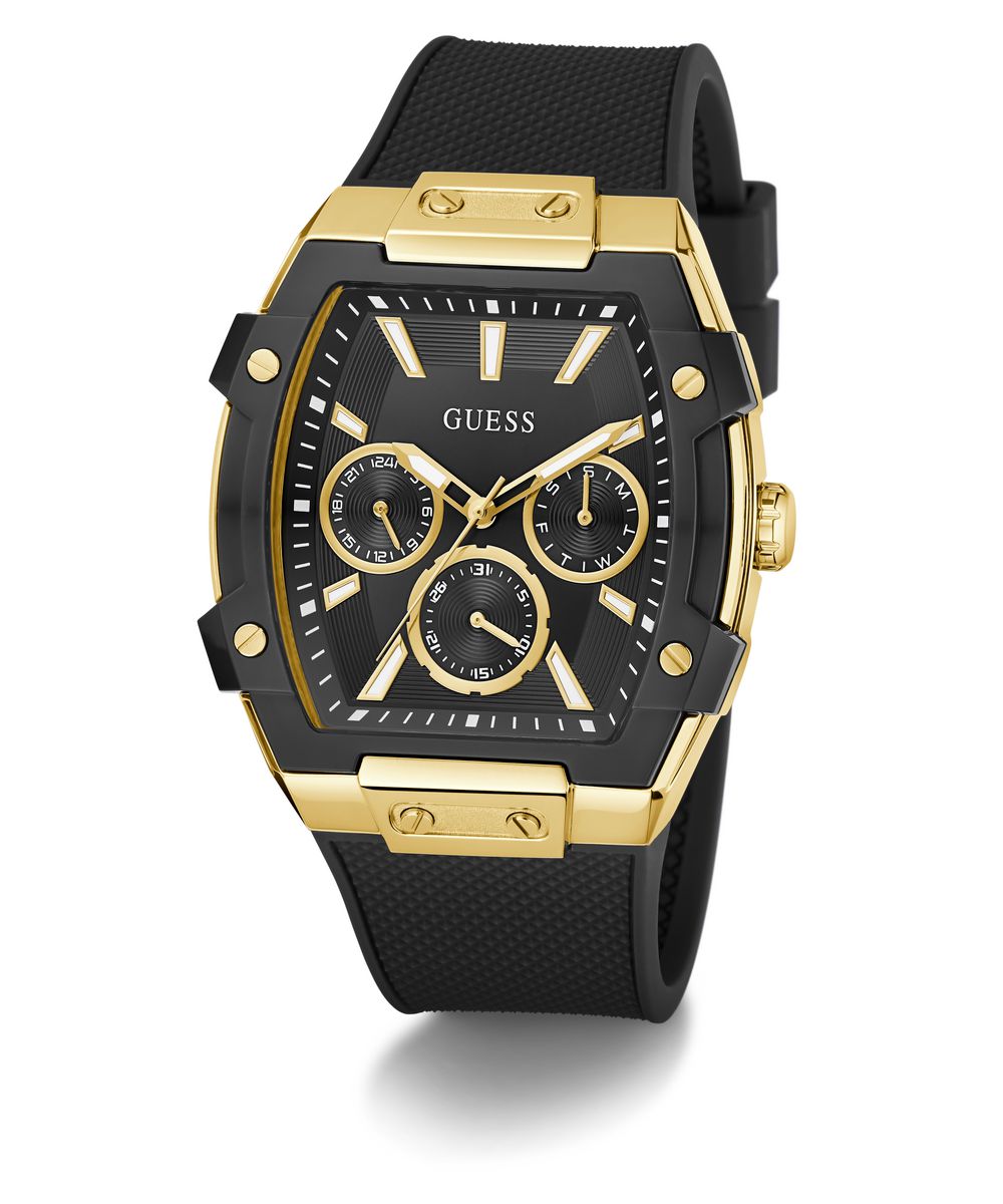Guess Phoenix Men’s 51×44mm Gold Tone Black Multifunction Silicone Watch GW0956G2
