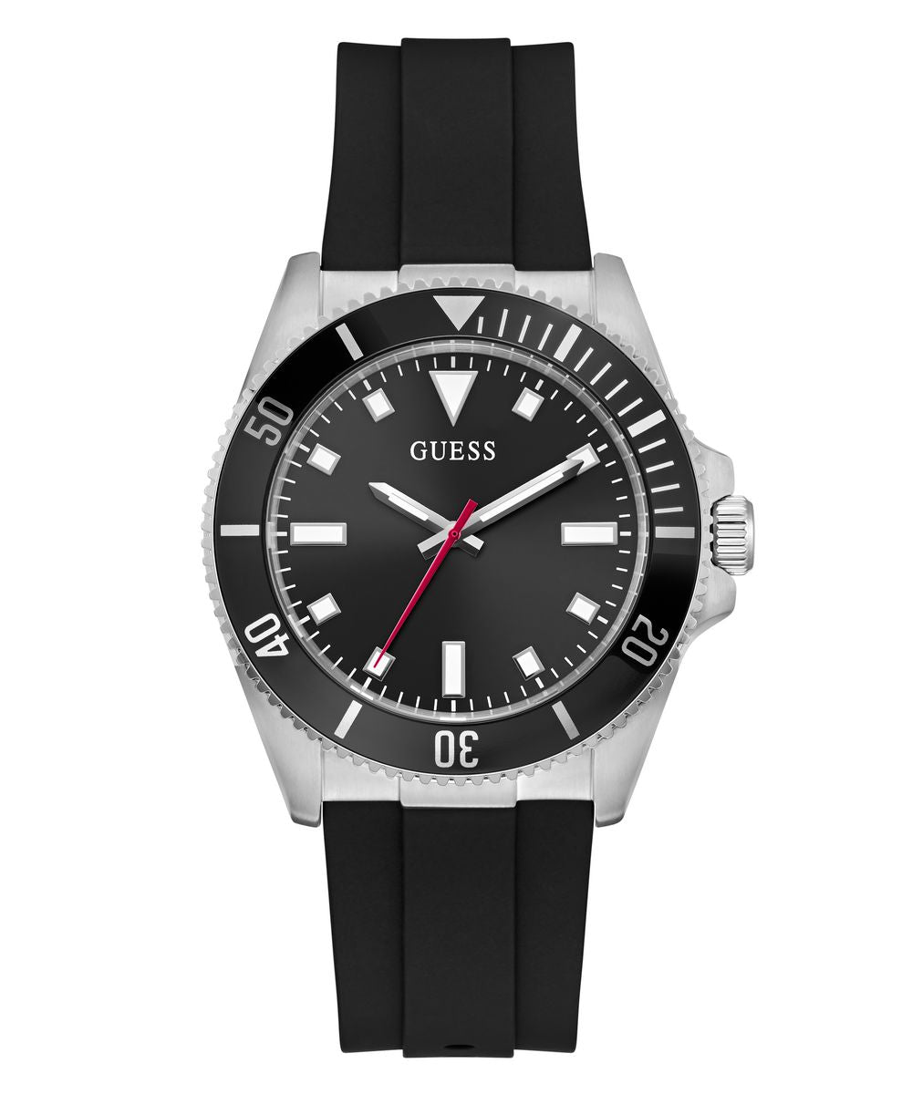 Guess Cliff Men’s 41mm Silver?Tone Case Black Dial Silicone Watch GW0969G1