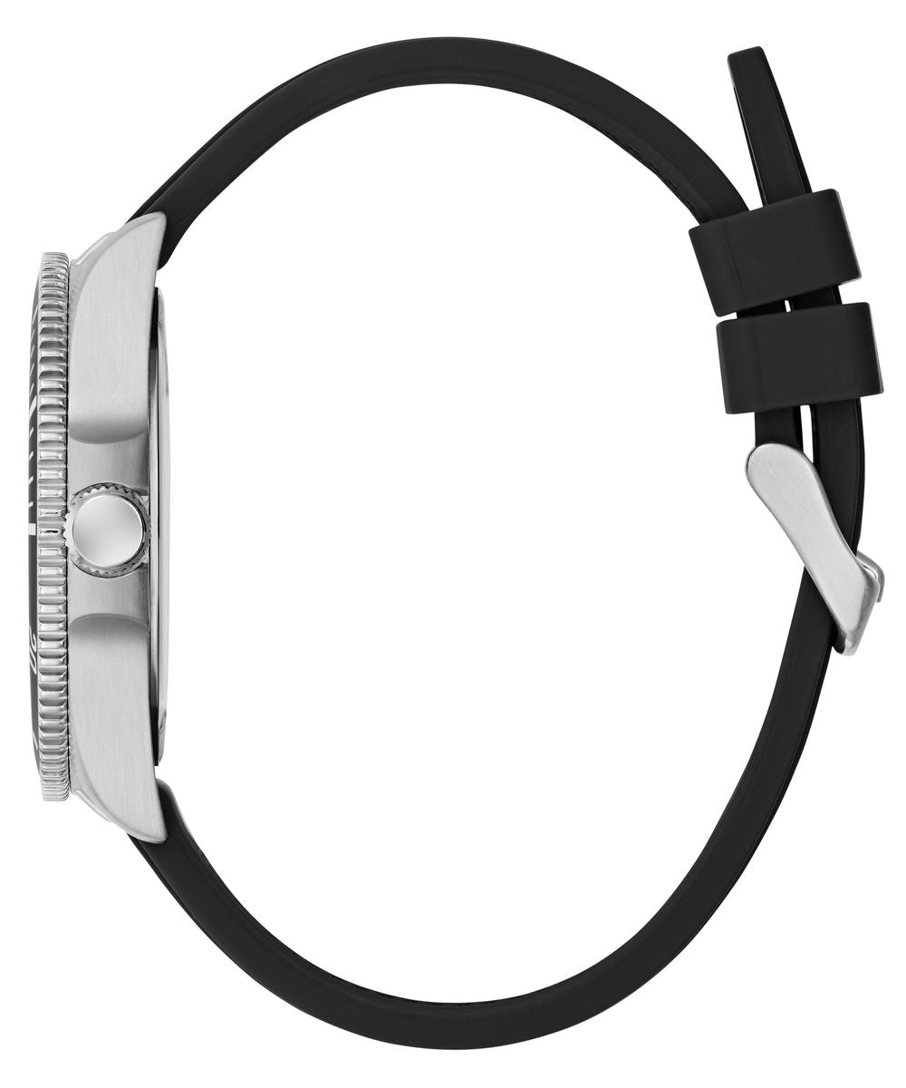 Guess Cliff Men’s 41mm Silver?Tone Case Black Dial Silicone Watch GW0969G1