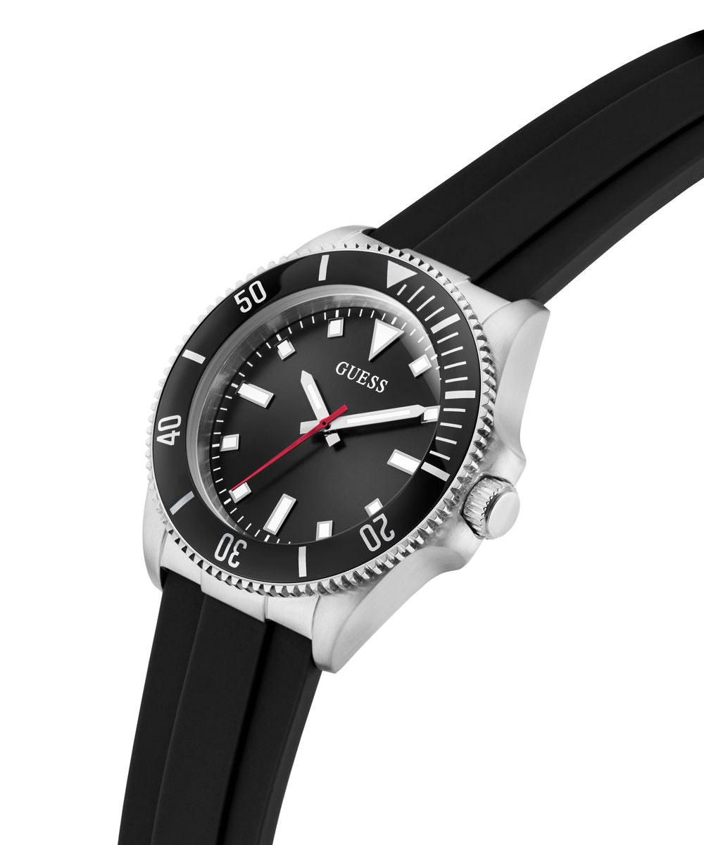 Guess Cliff Men’s 41mm Silver?Tone Case Black Dial Silicone Watch GW0969G1