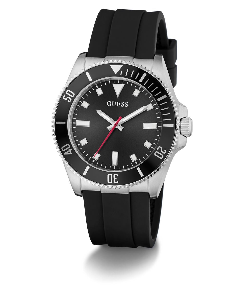 Guess Cliff Men’s 41mm Silver-Tone Case Black Dial Silicone Watch GW0969G1
