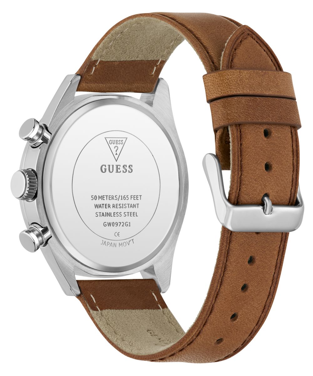 Guess Dawson Men’s 44mm Blue Dial Brown Leather Multifunction Watch GW0972G1