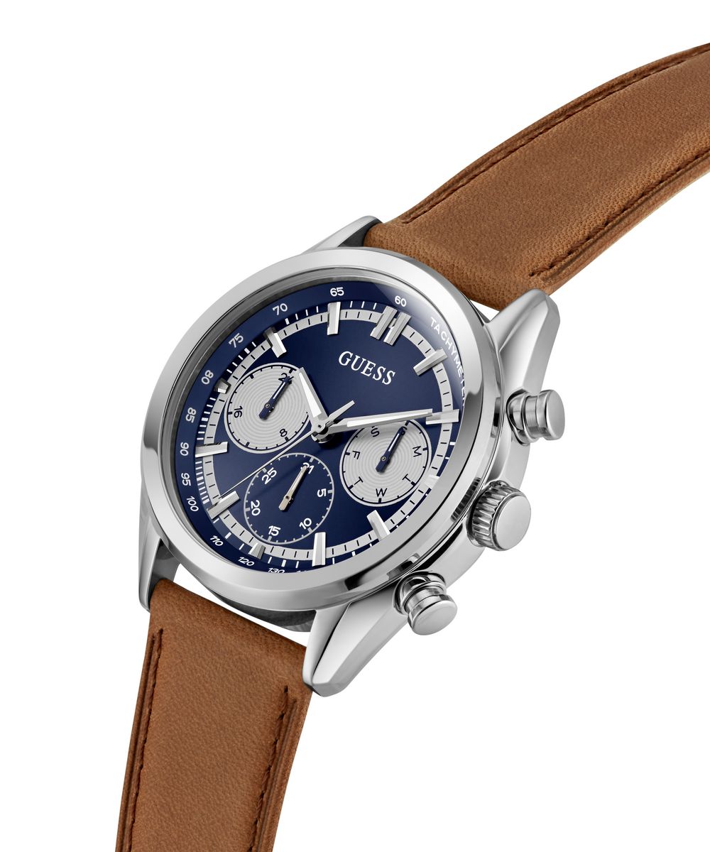 Guess Dawson Men’s 44mm Blue Dial Brown Leather Multifunction Watch GW0972G1