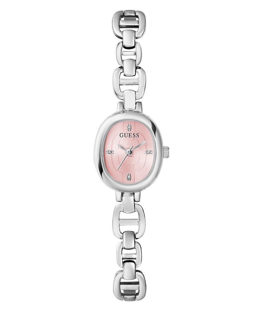 Guess Vivian Women’s 21mm Silver Tone Pink Dial Oval Bracelet Watch GW0982L1