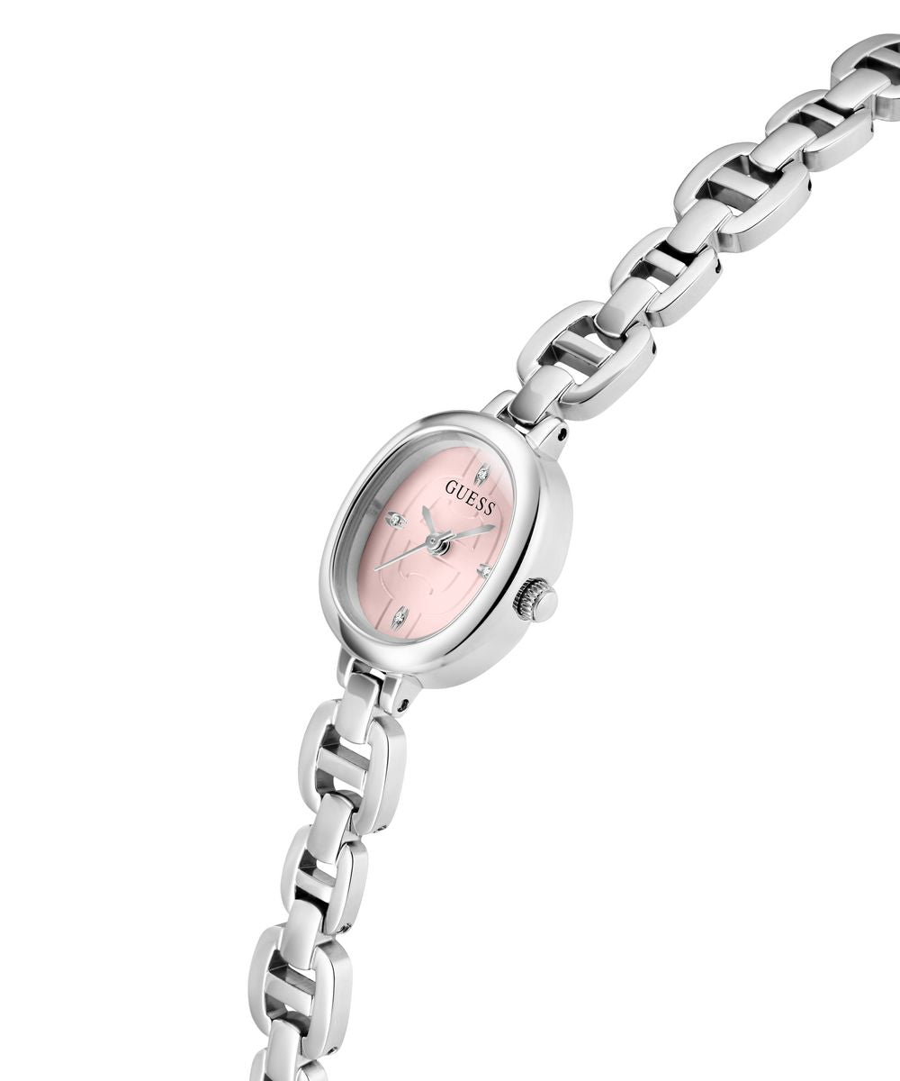 Guess Vivian Women’s 21mm Silver Tone Pink Dial Oval Bracelet Watch GW0982L1