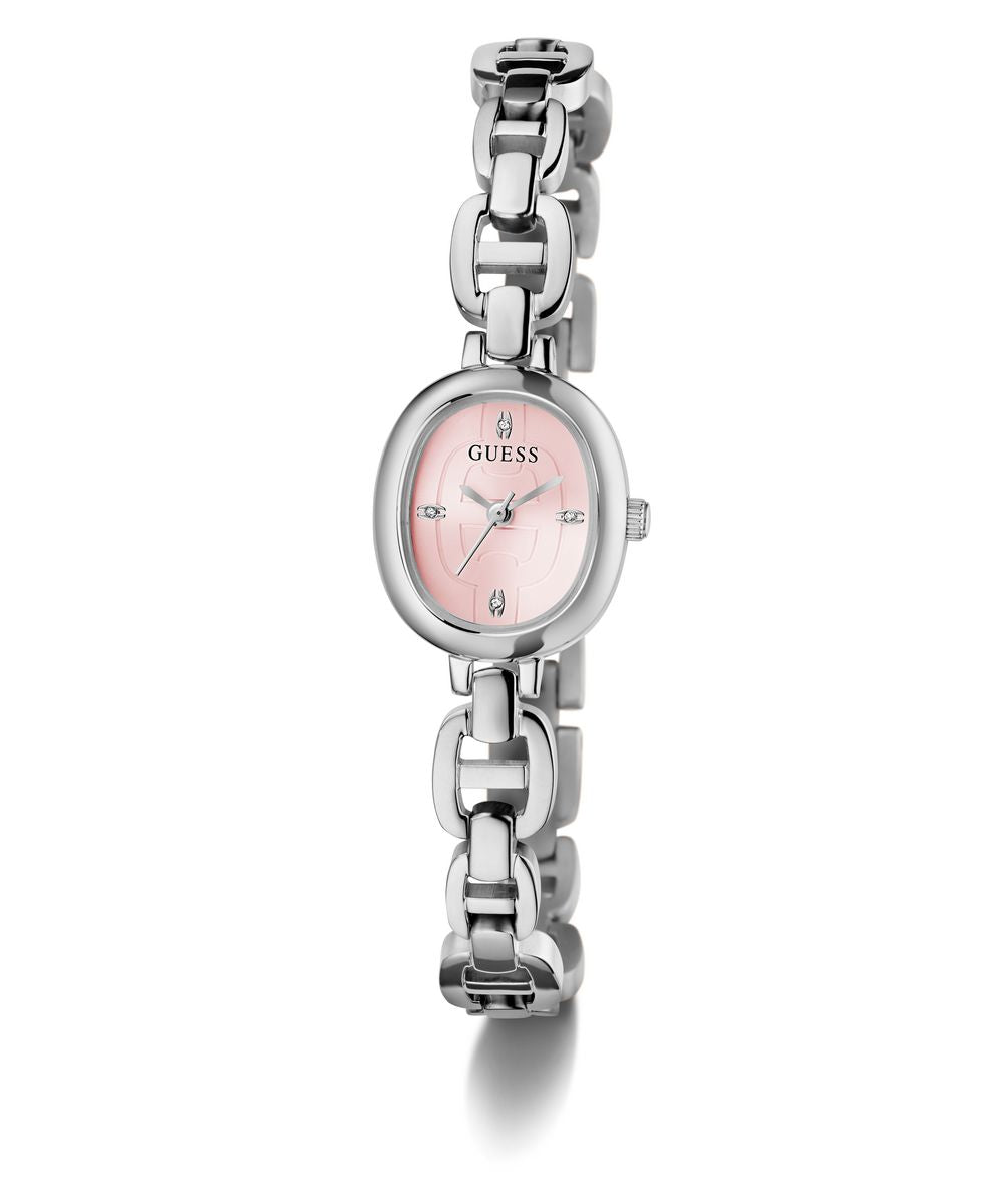 Guess Vivian Women’s 21mm Silver Tone Pink Dial Oval Bracelet Watch GW0982L1