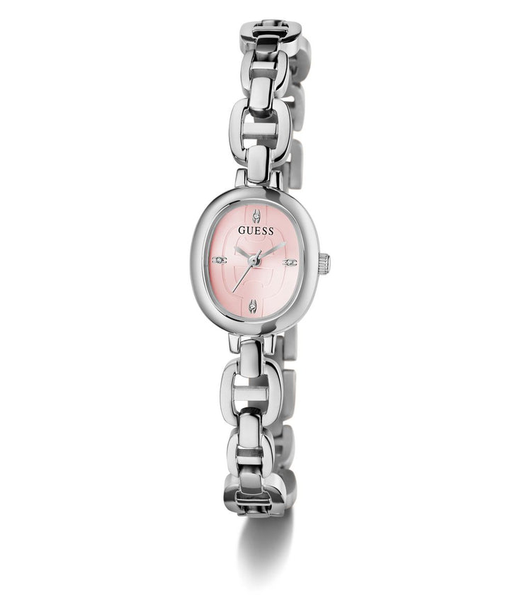 Guess Vivian Women’s 21mm Silver Tone Pink Dial Oval Bracelet Watch GW0982L1