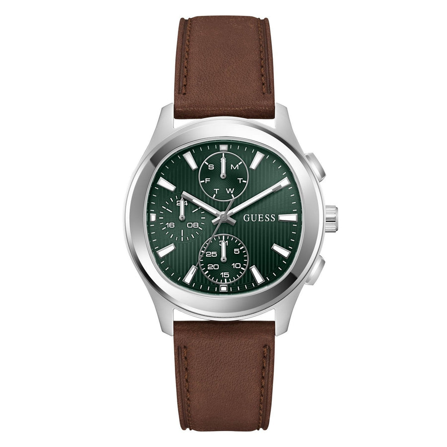 Guess Men’s Palmer Green Dial Light Brown Leather Strap Watch GW1049G1