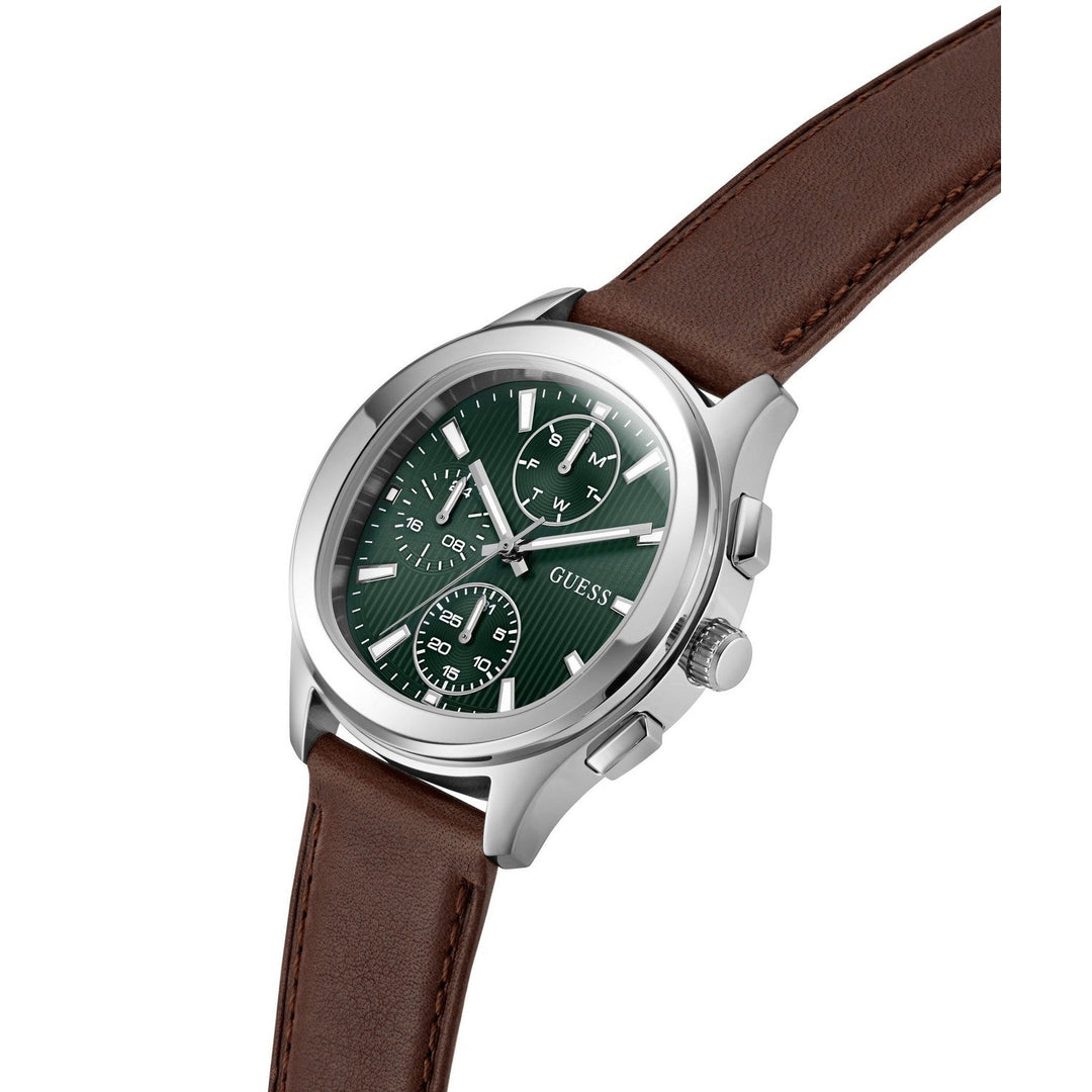 Guess Men’s Palmer Green Dial Light Brown Leather Strap Watch GW1049G1