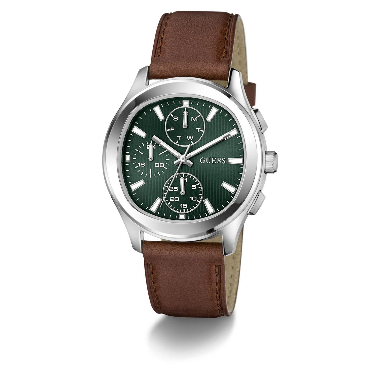Guess Men’s Palmer Green Dial Light Brown Leather Strap Watch GW1049G1