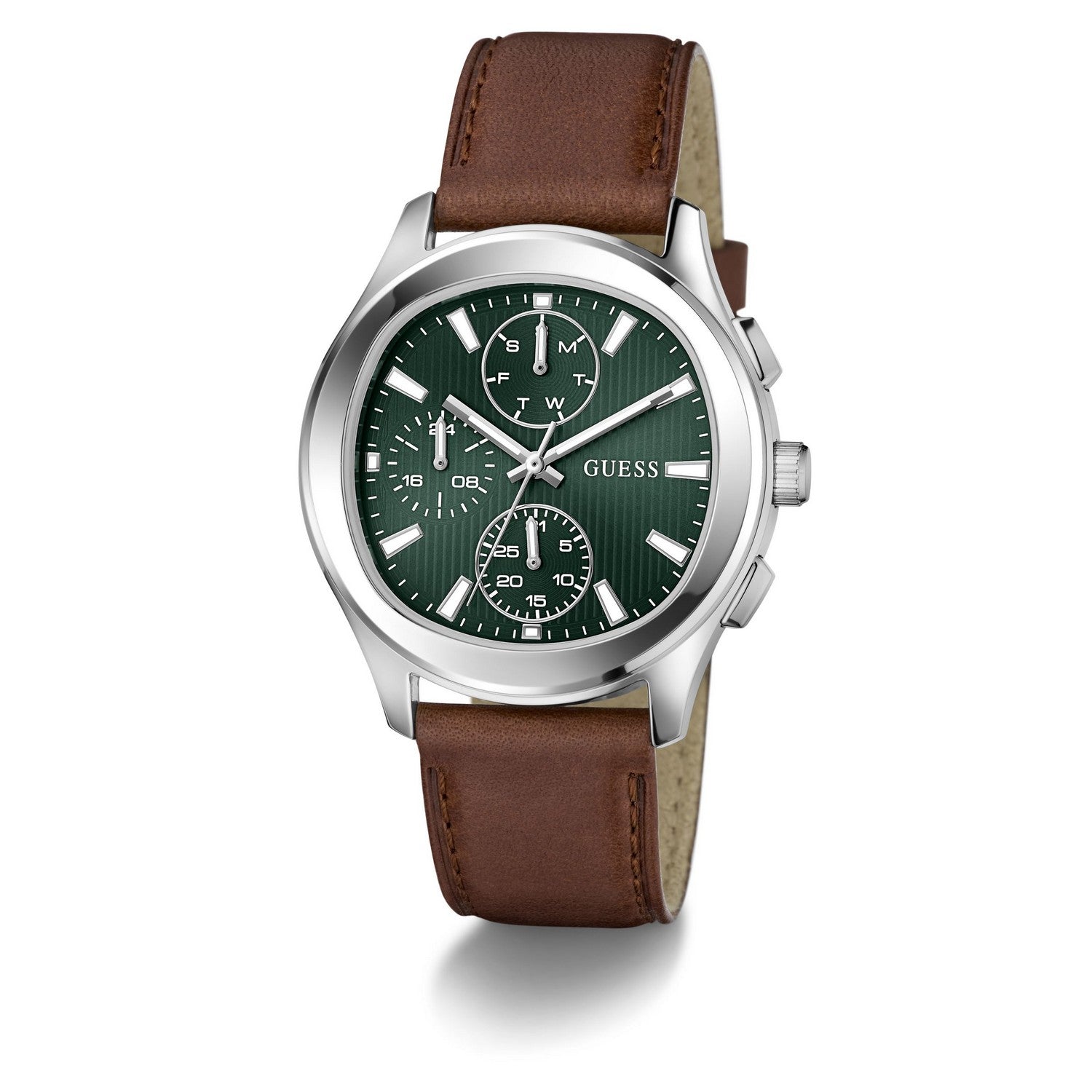 Guess Men’s Palmer Green Dial Light Brown Leather Strap Watch GW1049G1