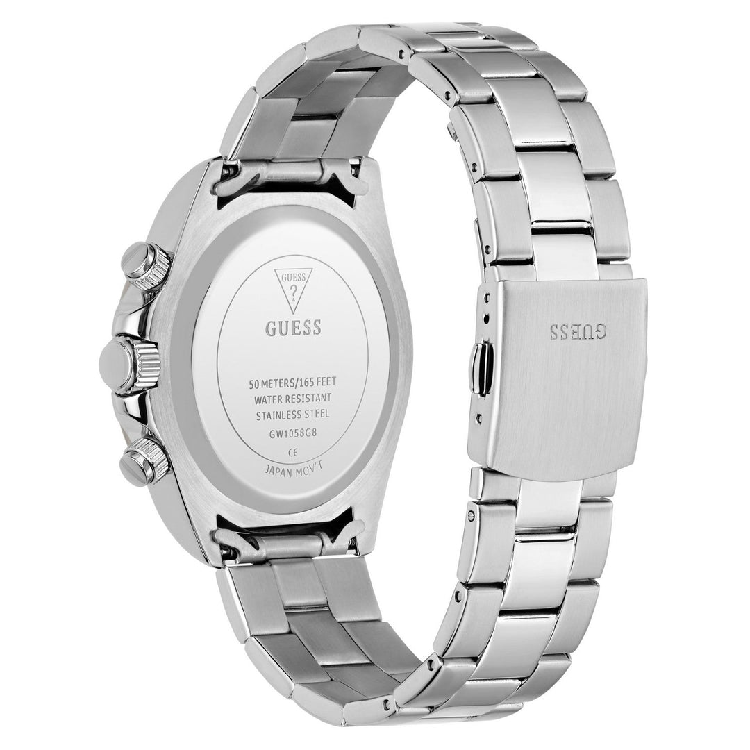 Guess Mens Arthur Black Sunray Dial Silver-Tone Stainless Steel Bracelet Watch GW1058G8
