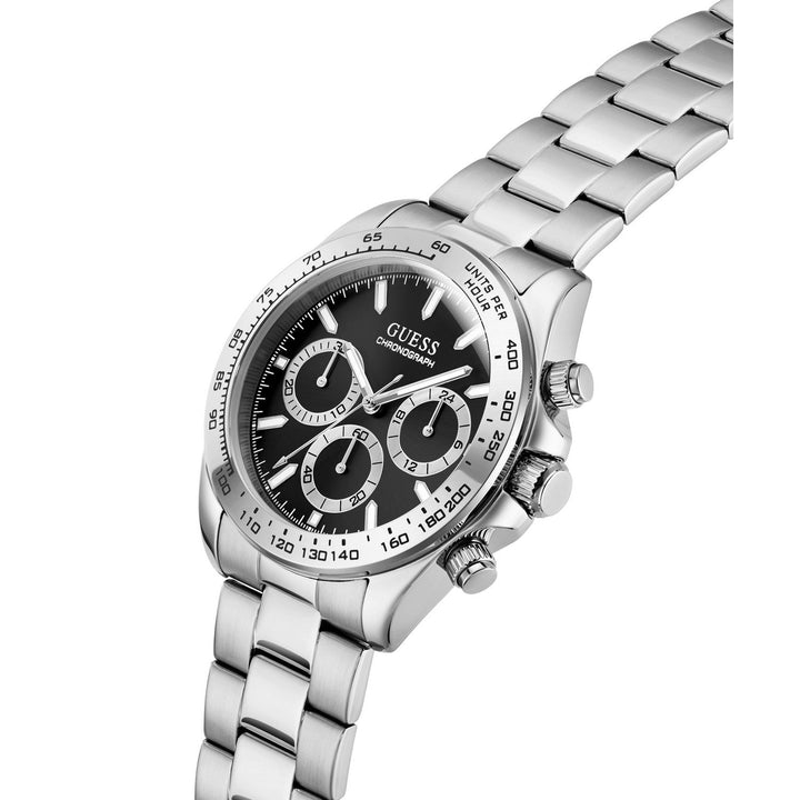 Guess Mens Arthur Black Sunray Dial Silver-Tone Stainless Steel Bracelet Watch GW1058G8