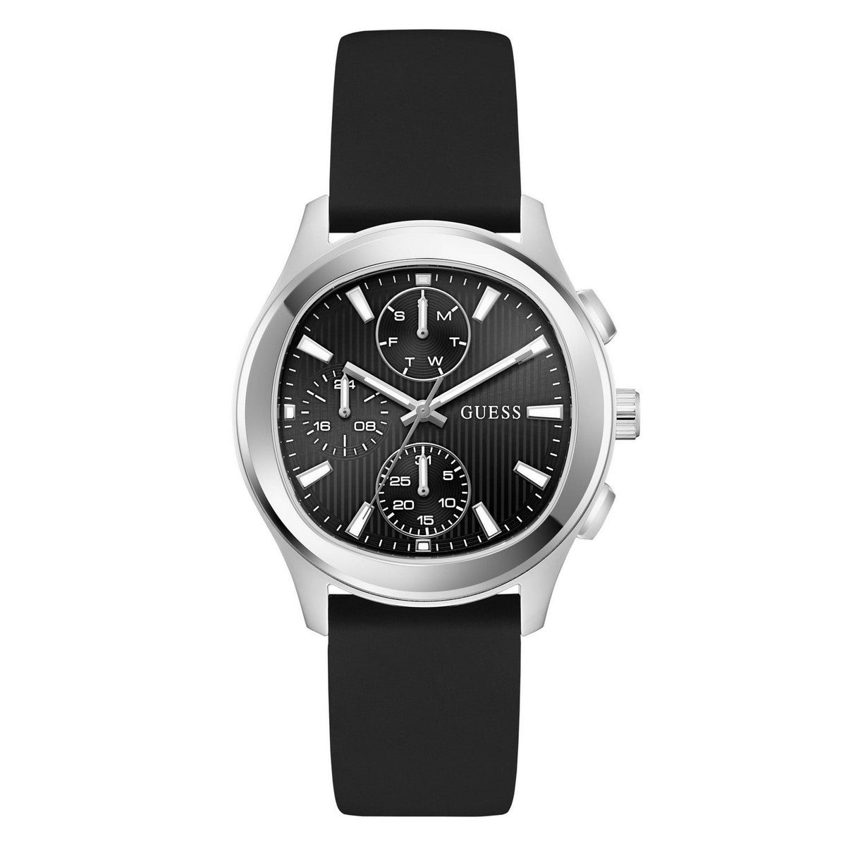 Guess Men’s Palmer Black Dial Black Silicone Strap Watch GW1077G1