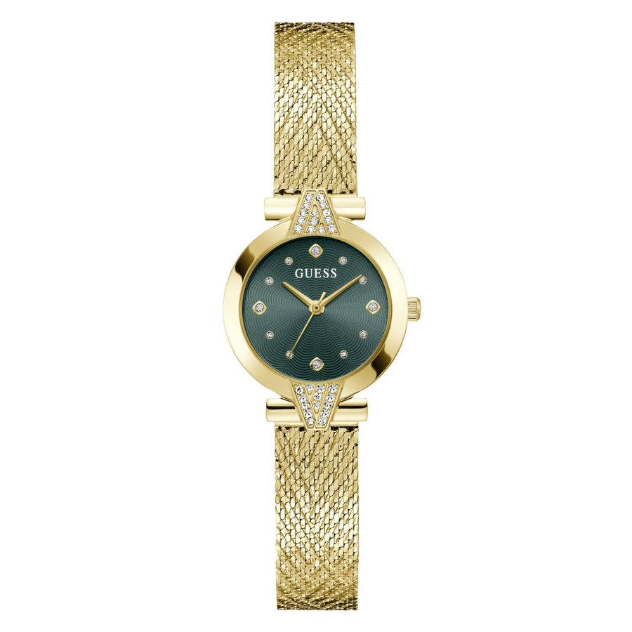 Guess Womens Louisa Green Sunray Dial Gold-Tone Mesh Bracelet Watch GW1086L2