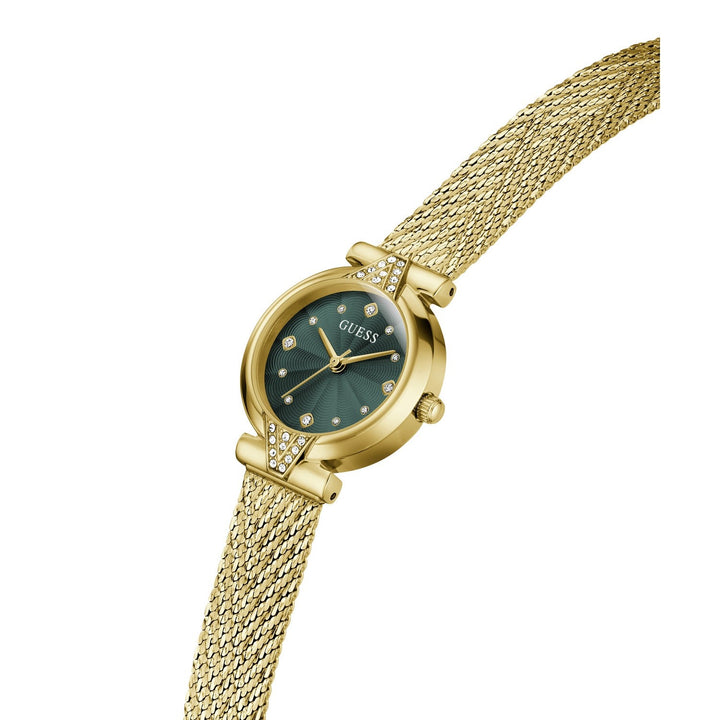 Guess Womens Louisa Green Sunray Dial Gold-Tone Mesh Bracelet Watch GW1086L2