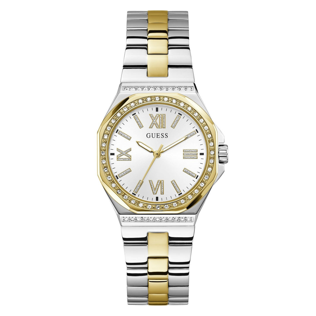 Guess Womens Empress White Sunray Dial Two-Tone Stainless Steel Bracelet Watch GW1095L3