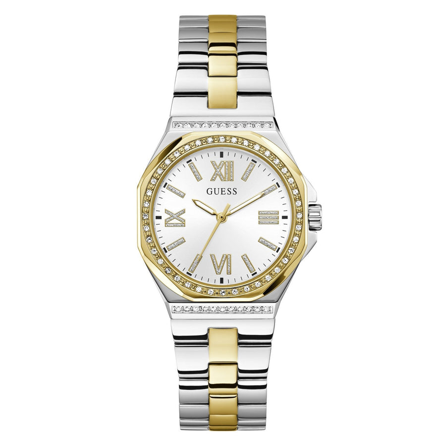 Guess Womens Empress White Sunray Dial Two-Tone Stainless Steel Bracelet Watch GW1095L3
