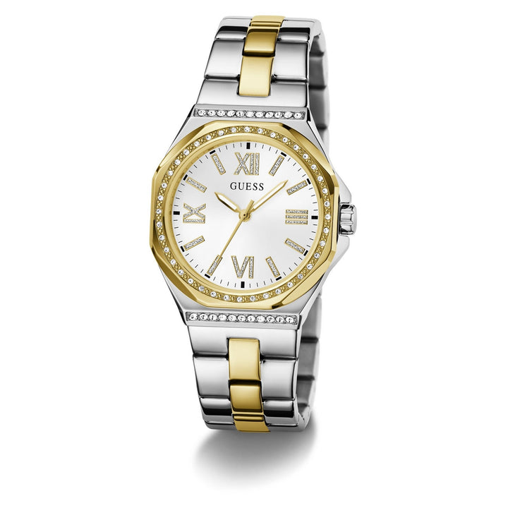 Guess Womens Empress White Sunray Dial Two-Tone Stainless Steel Bracelet Watch GW1095L3