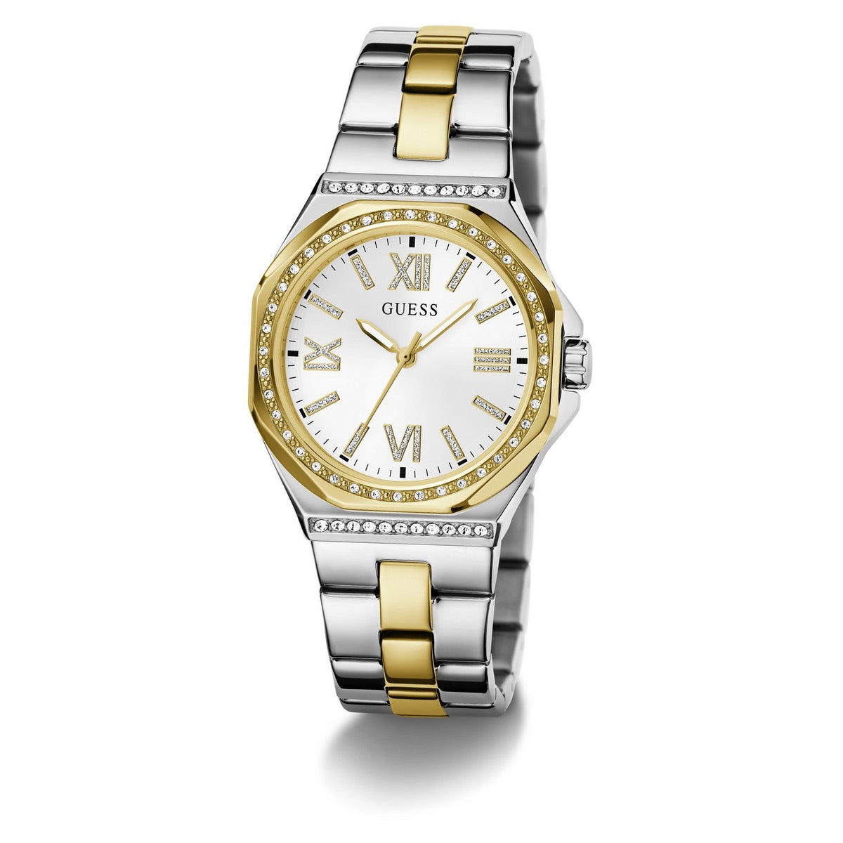 Guess Womens Empress White Sunray Dial Two-Tone Stainless Steel Bracelet Watch GW1095L3