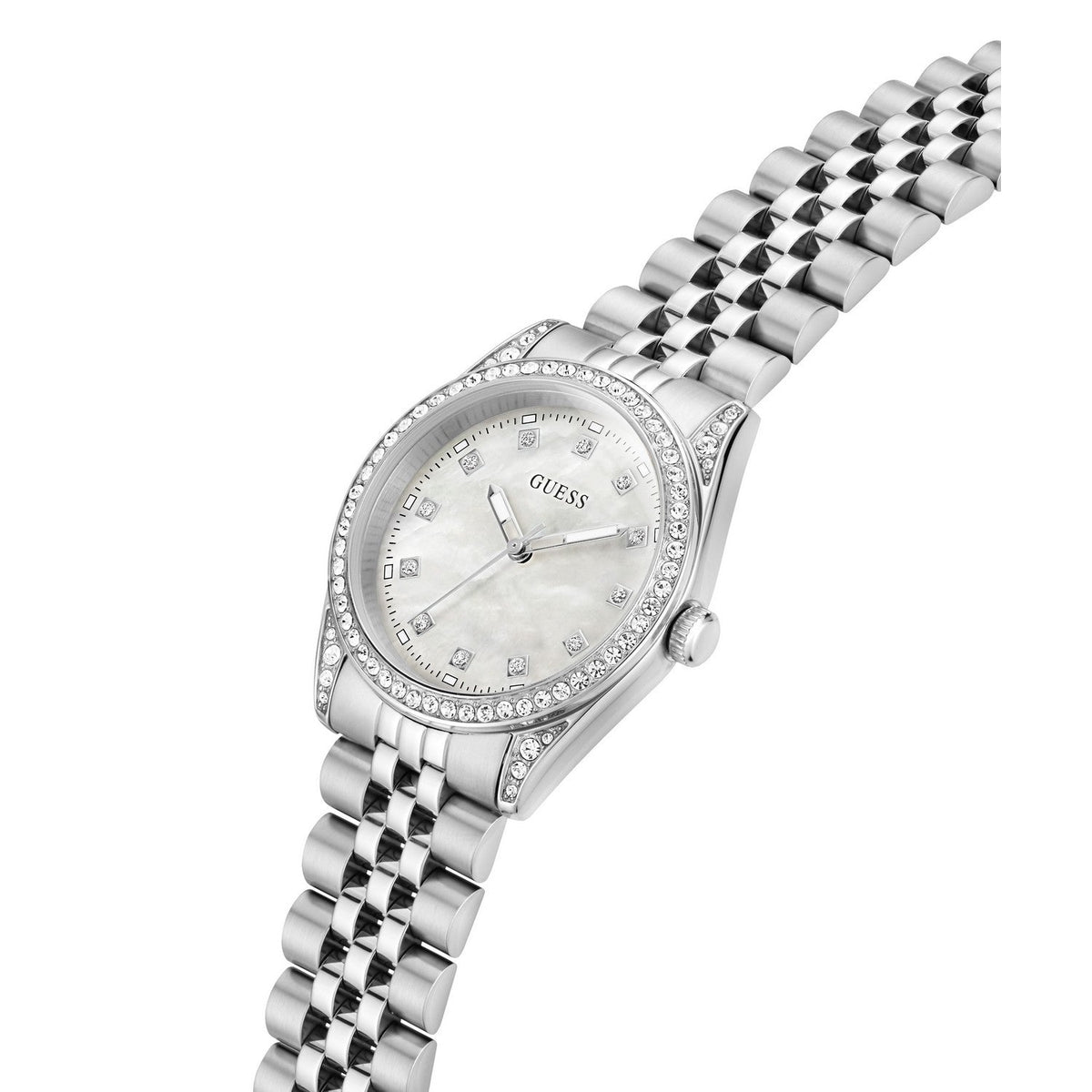 Guess Womens Jada White Mother of Pearl Dial Silver-Tone Stainless Steel Bracelet Watch GW1099L1