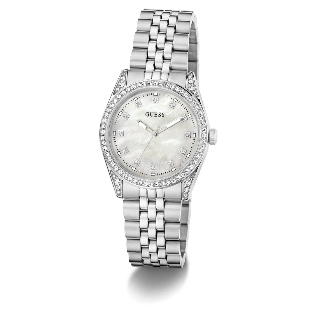 Guess Womens Jada White Mother of Pearl Dial Silver-Tone Stainless Steel Bracelet Watch GW1099L1
