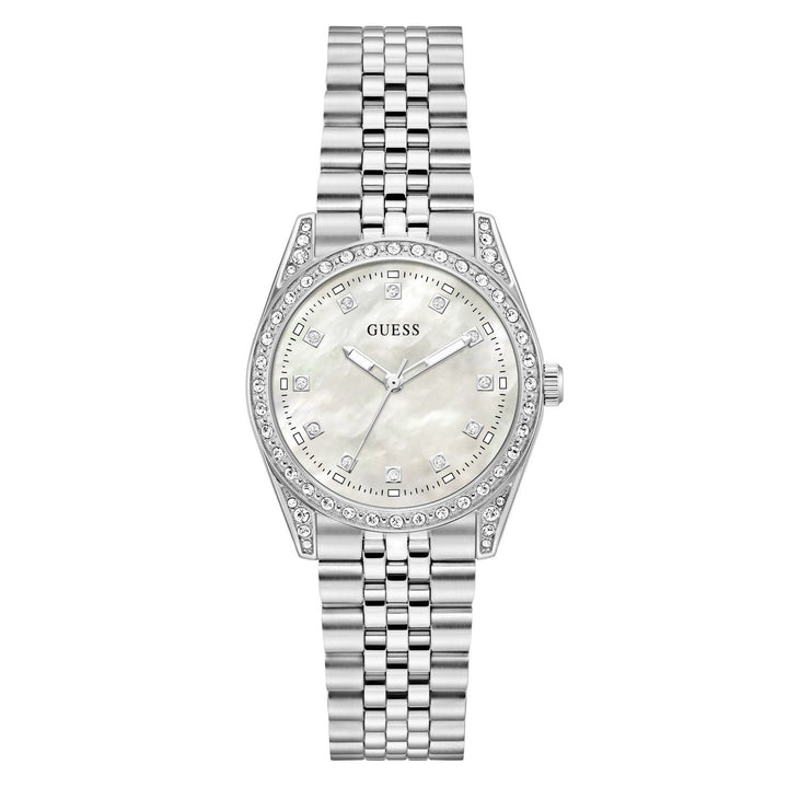 Guess Womens Jada White Mother of Pearl Dial Silver-Tone Stainless Steel Bracelet Watch GW1099L1