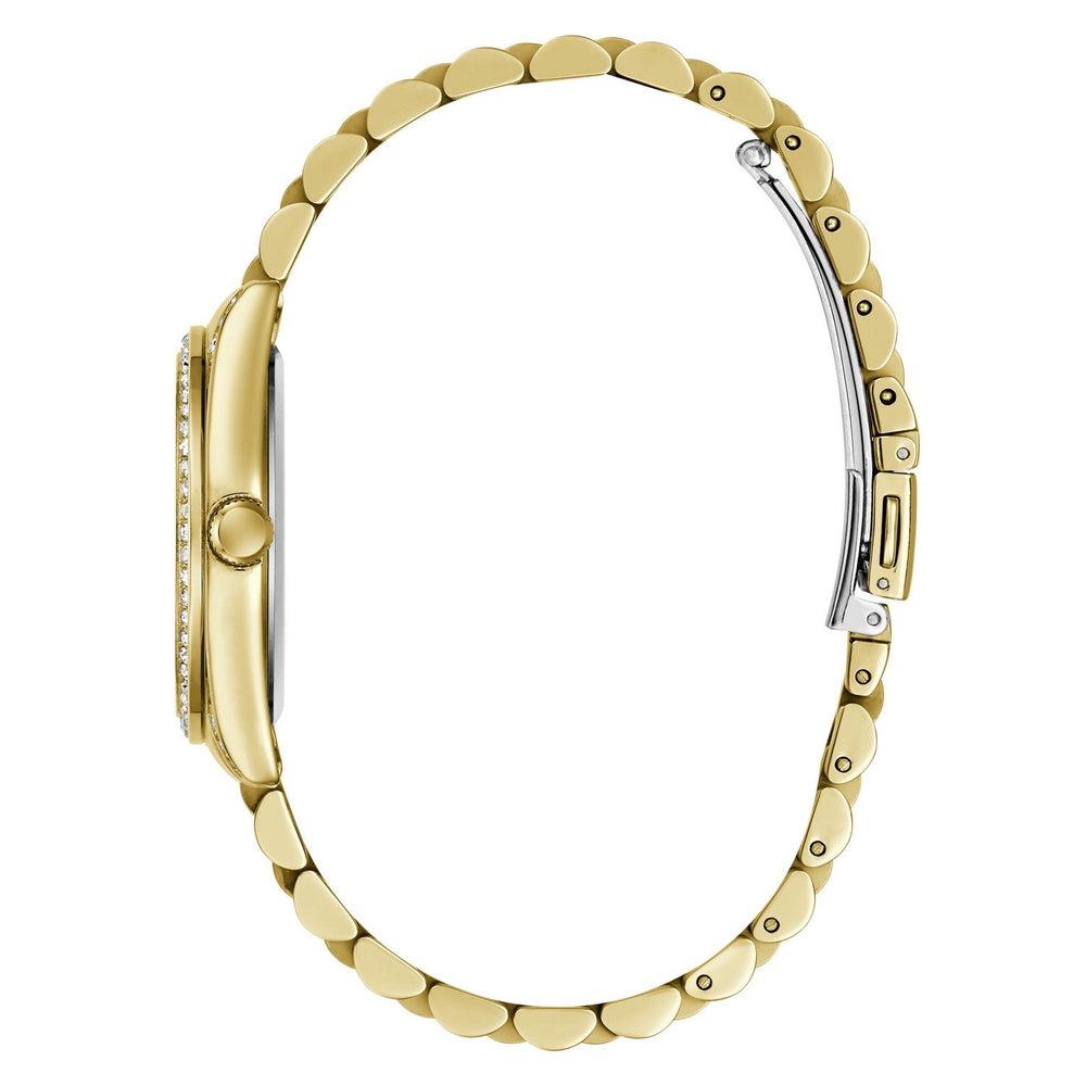 Guess Womens Jada White Mother of Pearl Dial Gold-Tone Stainless Steel Bracelet Watch GW1099L2