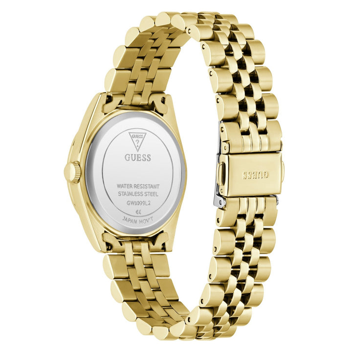 Guess Womens Jada White Mother of Pearl Dial Gold-Tone Stainless Steel Bracelet Watch GW1099L2