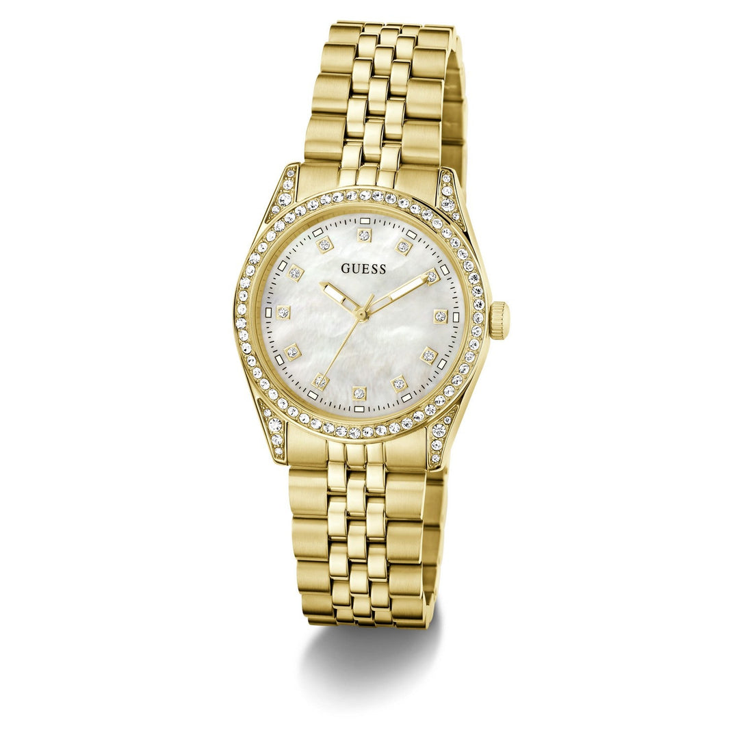 Guess Womens Jada White Mother of Pearl Dial Gold-Tone Stainless Steel Bracelet Watch GW1099L2