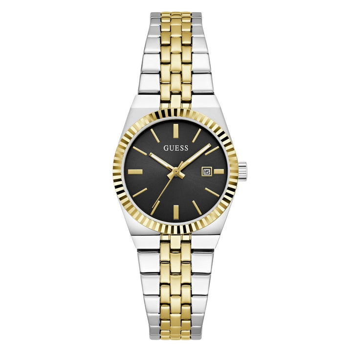 Guess Womens Vera Black Sunray Dial Two-Tone Stainless Steel Bracelet Watch GW1101L3
