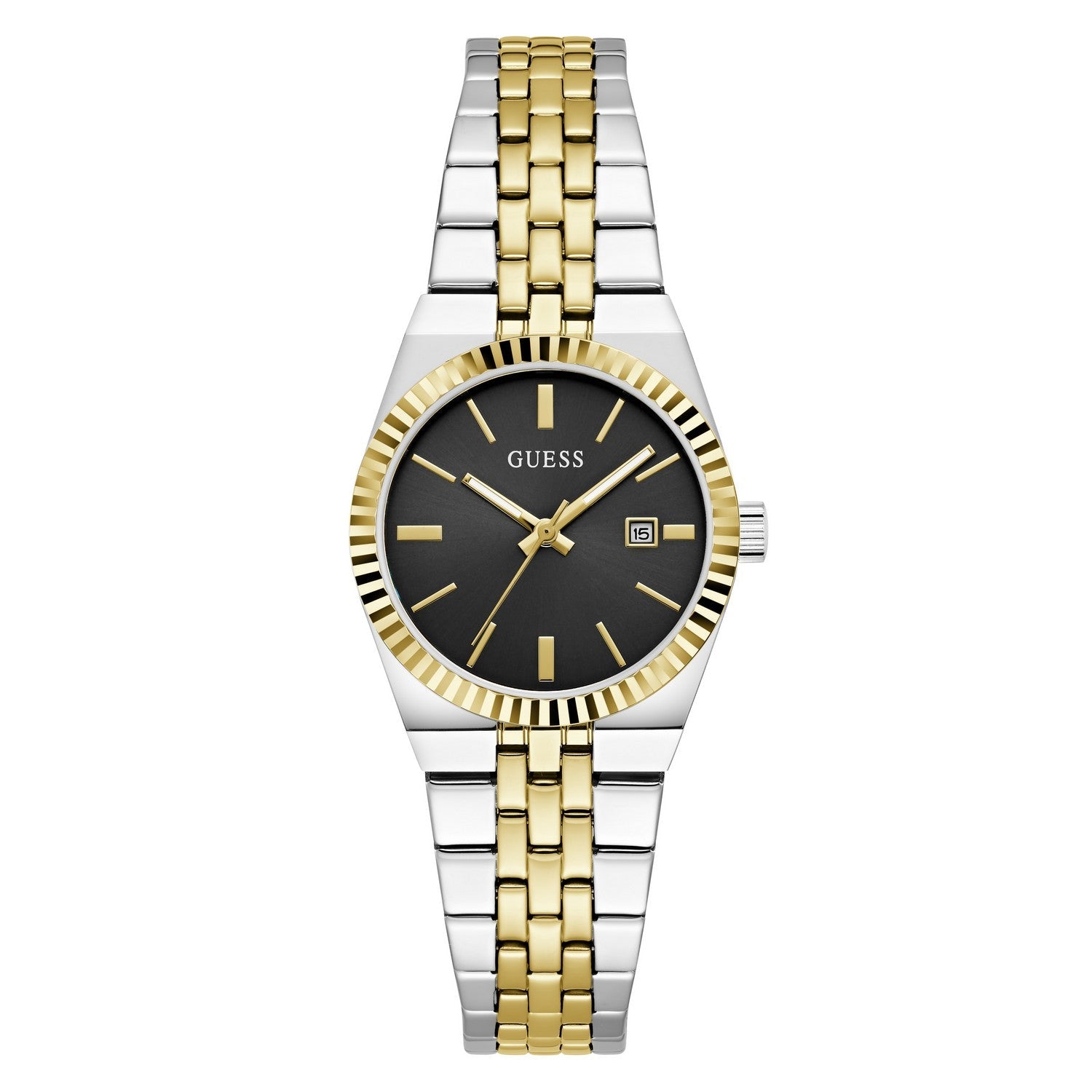 Guess Womens Vera Black Sunray Dial Two-Tone Stainless Steel Bracelet Watch GW1101L3
