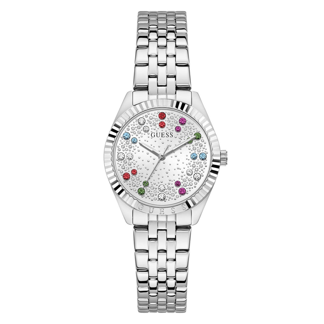 Guess Womens Adelaide Silver-Tone Glitz Dial Silver-Tone Stainless Steel Bracelet Watch GW1103L1