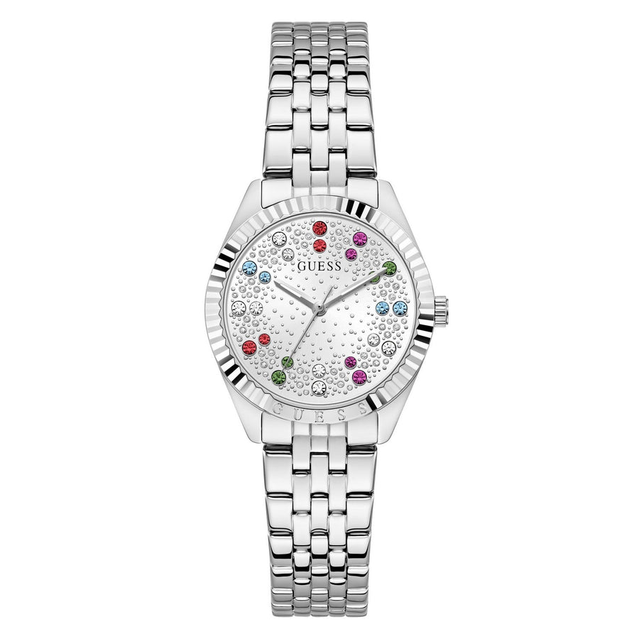 Guess Womens Adelaide Silver-Tone Glitz Dial Silver-Tone Stainless Steel Bracelet Watch GW1103L1