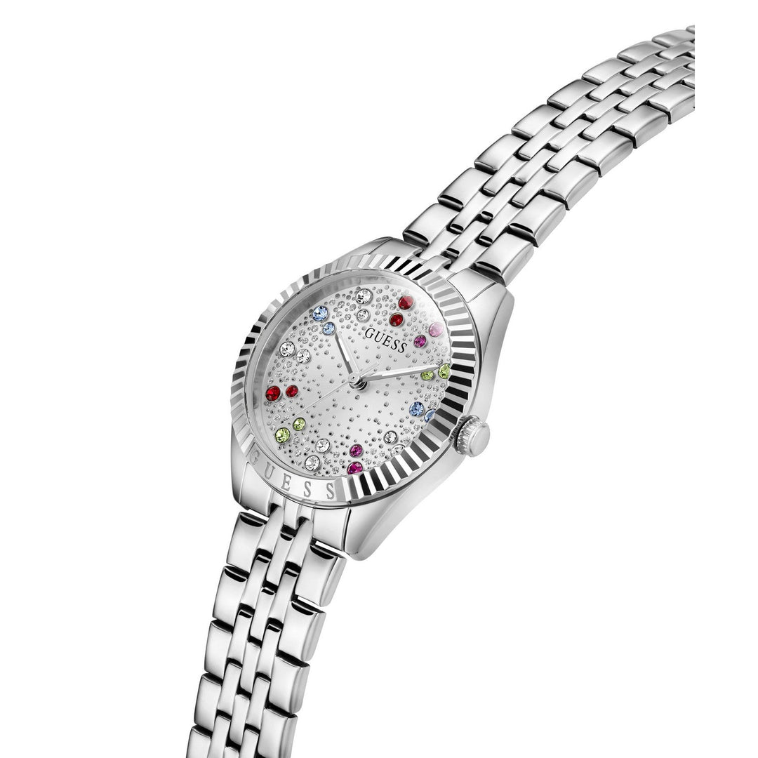 Guess Womens Adelaide Silver-Tone Glitz Dial Silver-Tone Stainless Steel Bracelet Watch GW1103L1