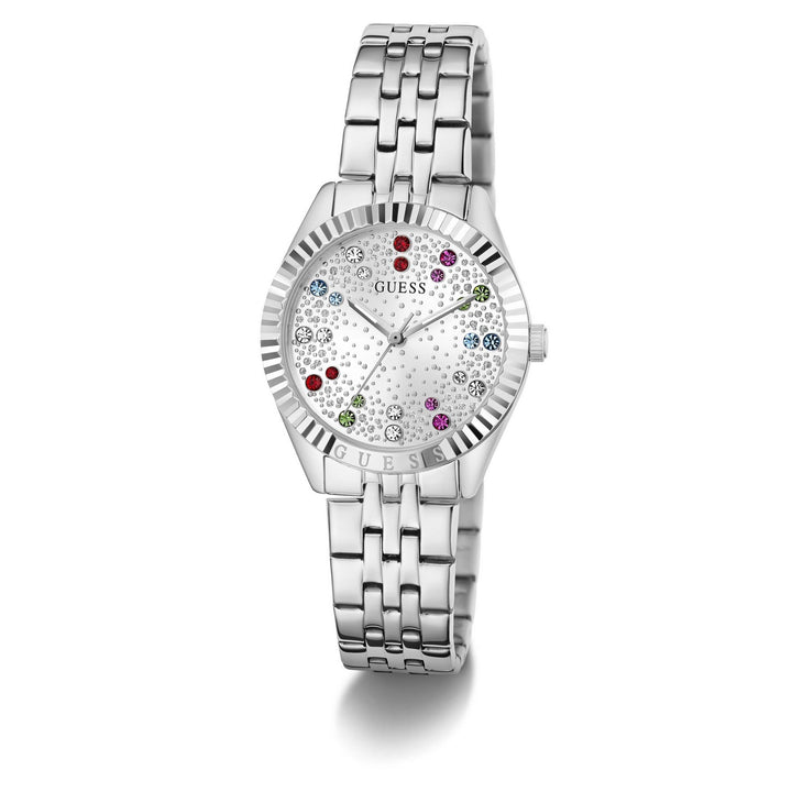 Guess Womens Adelaide Silver-Tone Glitz Dial Silver-Tone Stainless Steel Bracelet Watch GW1103L1