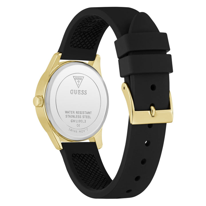 Guess Womens Celestial G Black Sunray Dial Black Silicone Strap Watch GW1109L2