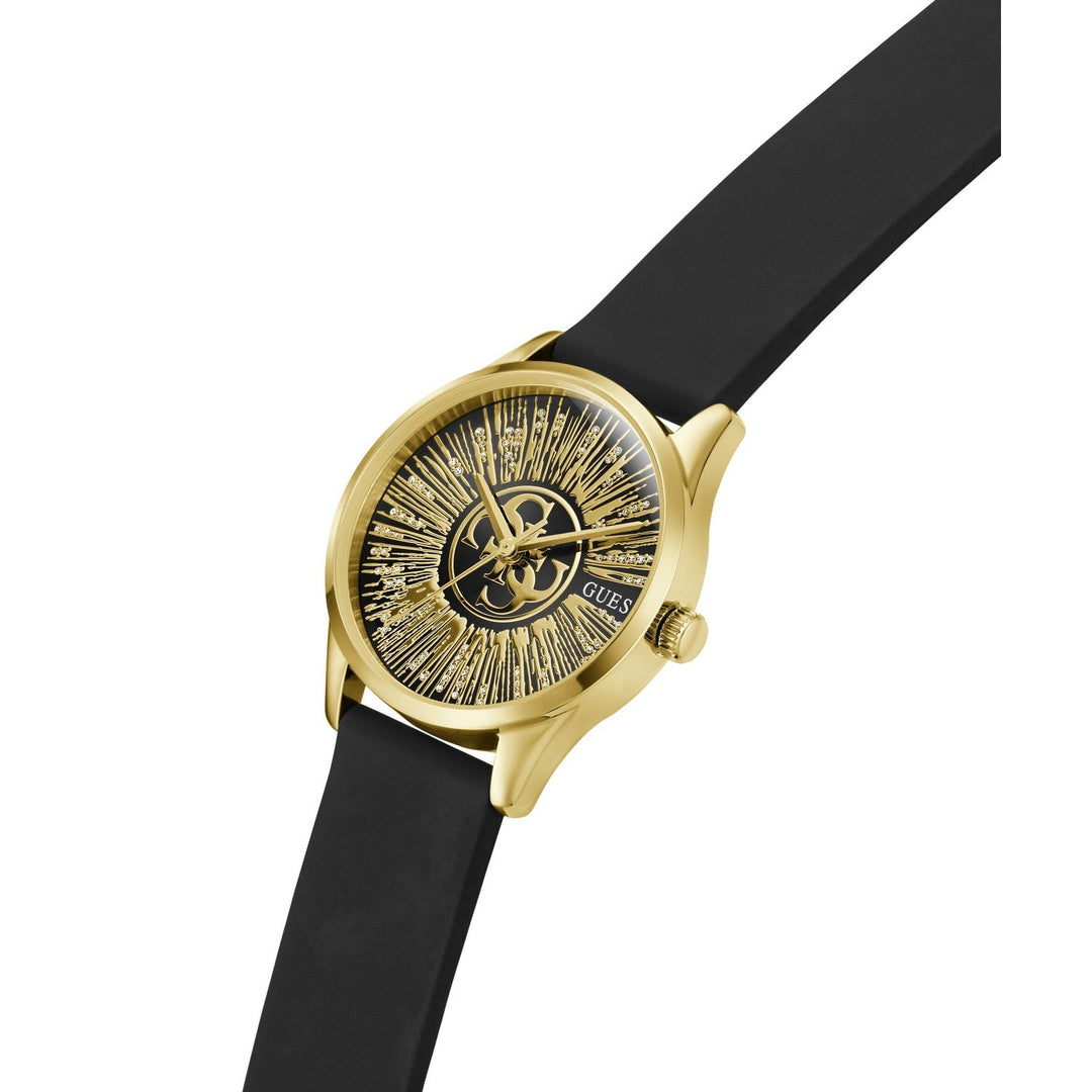 Guess Womens Celestial G Black Sunray Dial Black Silicone Strap Watch GW1109L2