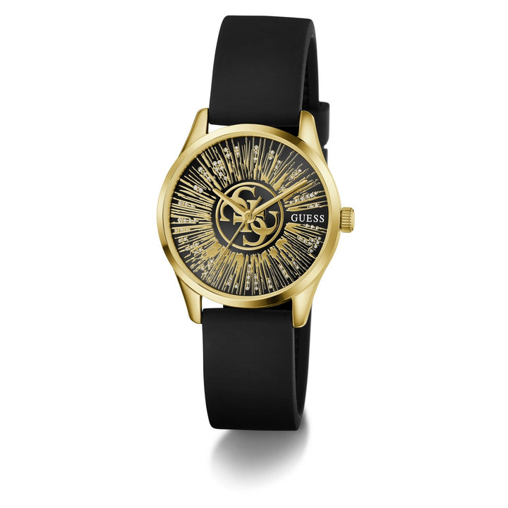 Guess Womens Celestial G Black Sunray Dial Black Silicone Strap Watch GW1109L2