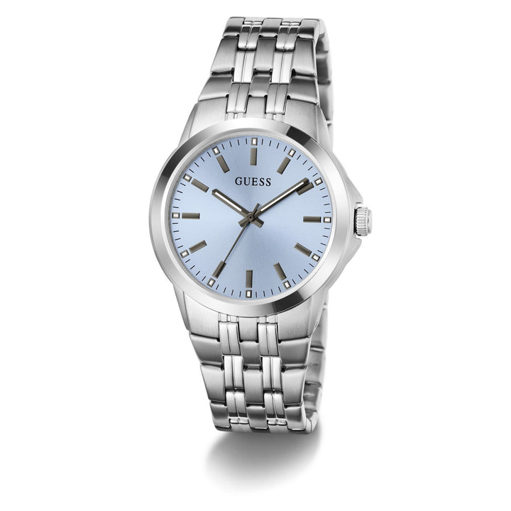 Guess Mens Archie Blue Sunray Dial Silver-Tone Stainless Steel Bracelet Watch GW1121G1