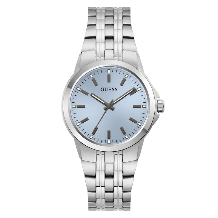 Guess Mens Archie Blue Sunray Dial Silver-Tone Stainless Steel Bracelet Watch GW1121G1