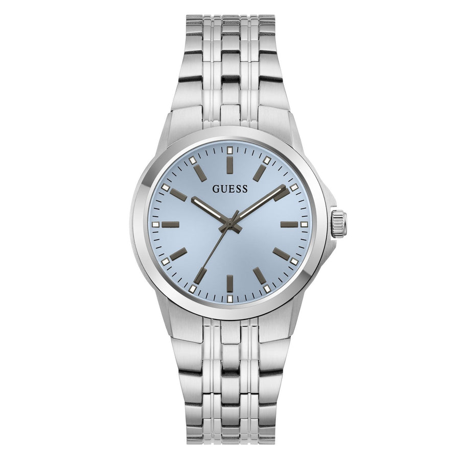 Guess Mens Archie Blue Sunray Dial Silver-Tone Stainless Steel Bracelet Watch GW1121G1