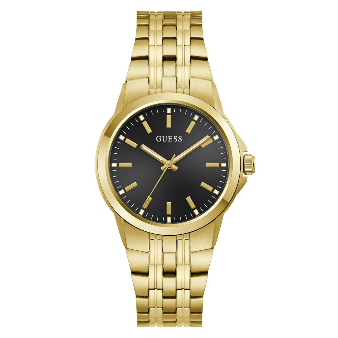 Guess Mens Archie Black Sunray Dial Gold-Tone Stainless Steel Bracelet Watch GW1121G2