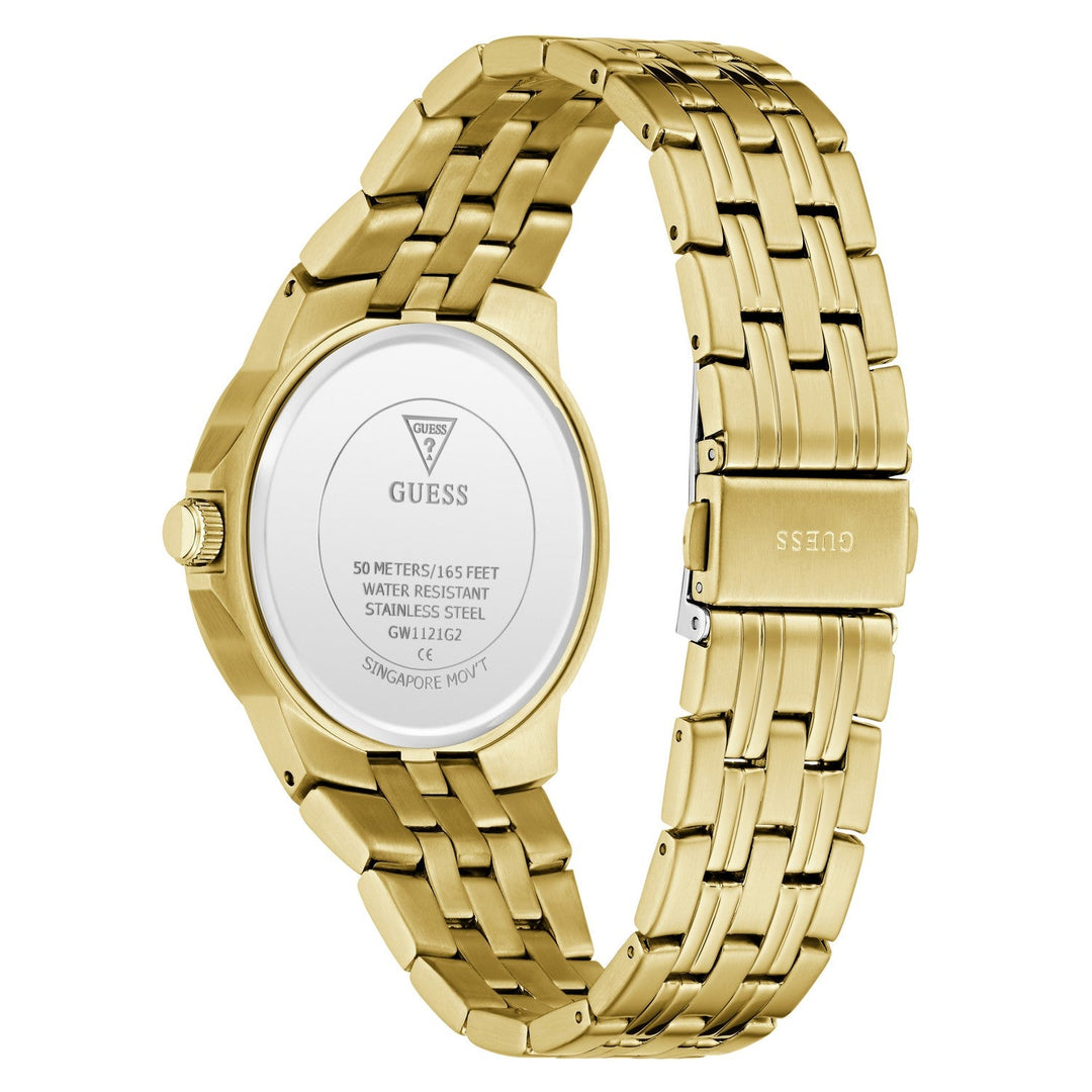 Guess Mens Archie Black Sunray Dial Gold-Tone Stainless Steel Bracelet Watch GW1121G2