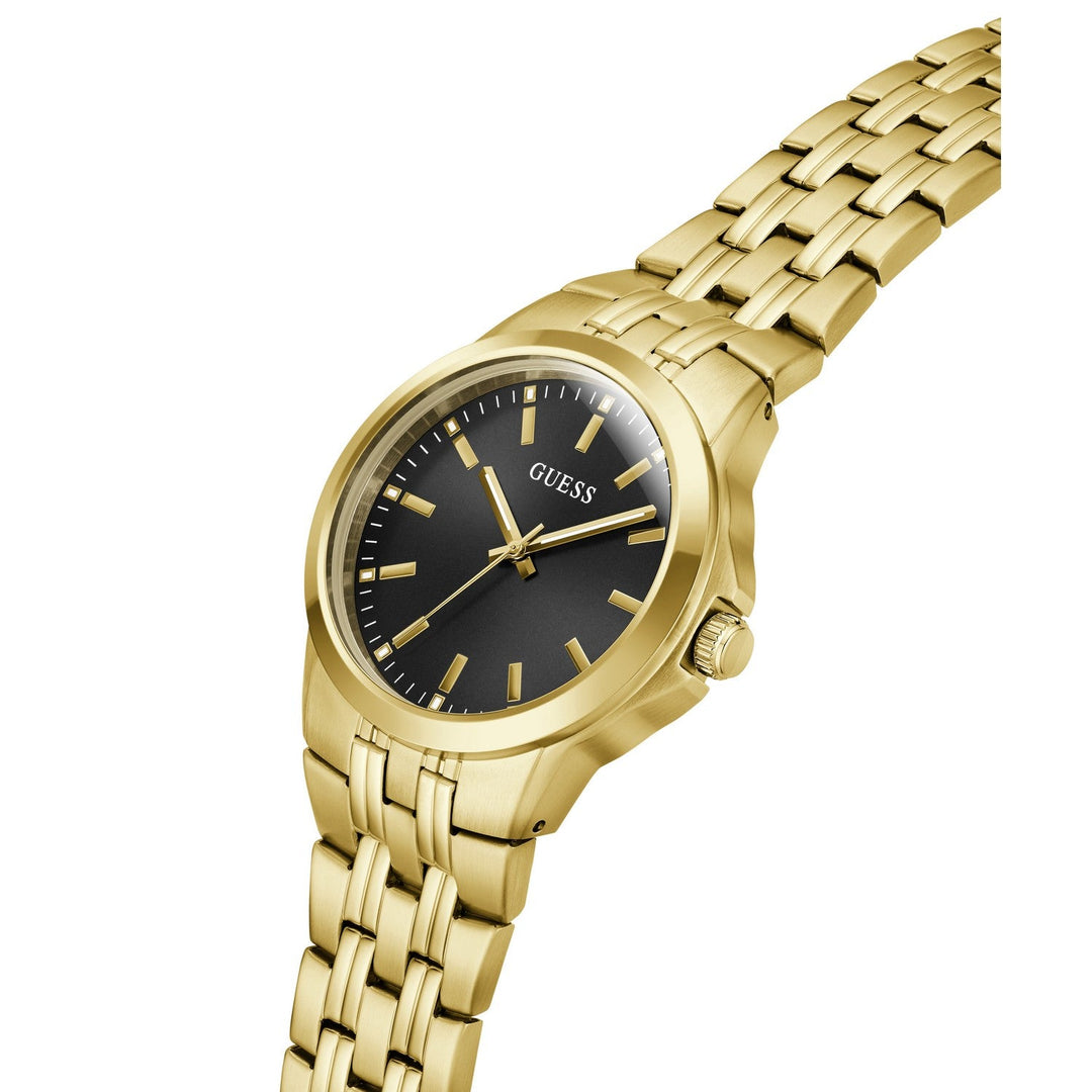 Guess Mens Archie Black Sunray Dial Gold-Tone Stainless Steel Bracelet Watch GW1121G2