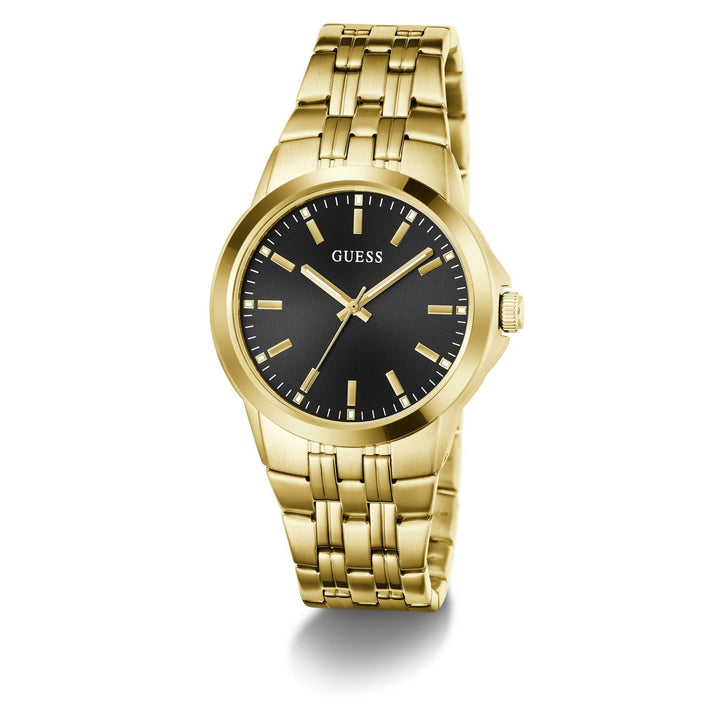 Guess Mens Archie Black Sunray Dial Gold-Tone Stainless Steel Bracelet Watch GW1121G2