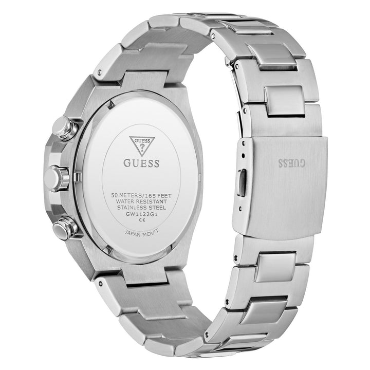 Guess Mens Blake Blue Sunray Dial Silver-Tone Stainless Steel Bracelet Watch GW1122G1